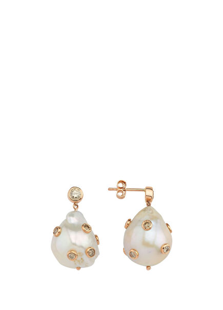 Brown Diamonds Pearl Women's Gold Earrings